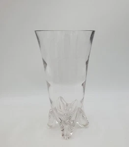 7-5/8" Tiffin Blown Vase Clear Crystal Swedish Optic Applied Footed Line 17430 - Picture 1 of 9