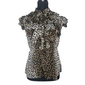 Women's Leopard Print Sheer Ruffled Blouse, Size Small - Bild 1 von 16