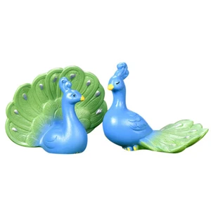 2 Pcs Decorative Bird Statues Pfau Mikrolandschaft Desktop-Ornament Aus Harz - Picture 1 of 12