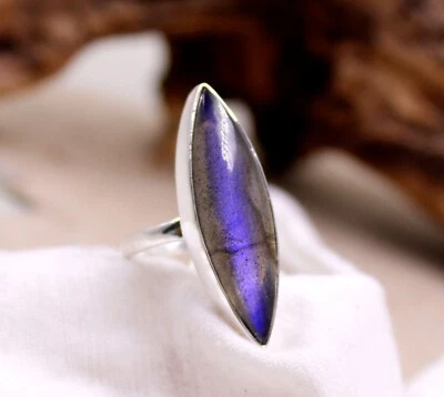 Anello in argento sterling 925 con gioielli in argento labradorite misura 7 r... - Immagine 1 di 4