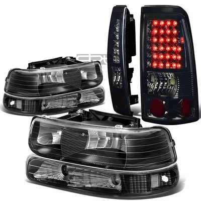 PARA 99-02 SILVERADO FARO NEGRO + PARACHOQUES TRANSPARENTE + KIT DE LUCES TRASERAS LED HUMO CROMADO Foto 1 de 4