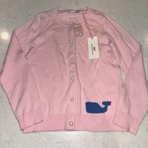 NWT Vineyard Vines Girls Pink Whale Intarsia Cardigan Sweater M 10/12 - Picture 1 of 5
