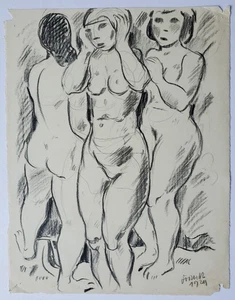 Zeichnung Kohle Akt Stehend Edvard Frank Nachlass Signiert 1929 - Picture 1 of 8