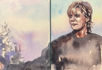 DOUBLE ACEO Samantha Carter Original Watercolor sketch card Stargate SG1 - Image 1 of 2