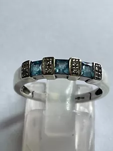 Unusual 9 Carat White Gold DIAMOND & AQUAMARINE ETERNITY Band Ring - Picture 1 of 6