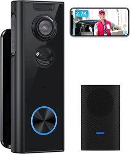 Wireless Video Doorbell Camera with Chime, 2.7K HD WiFi Security Camera Doo - Picture 1 of 9