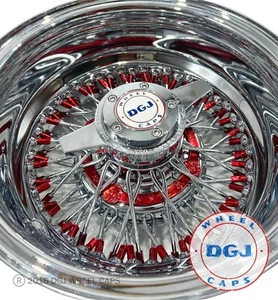 Rueda DGJ 13x7 Rev 72 Encaje Cruzado Rojo Caramelo Nip y Anillo de Buje Lowrider Ruedas de Alambre - Imagen 1 de 2