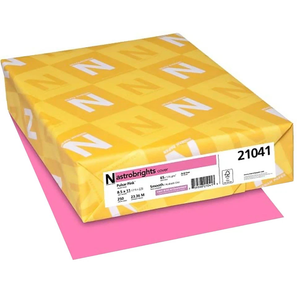 Astrobrights Colored Cardstock, 8.5 x 11, 65lb (176gsm), Pulsar Pink, 250 Sheets - Image 1 of 4