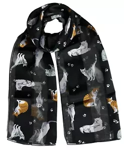 Bufanda con estampado de gatos envoltura ligera suave sedosa para bufandas temáticas amante de los animales - Imagen 1 de 26
