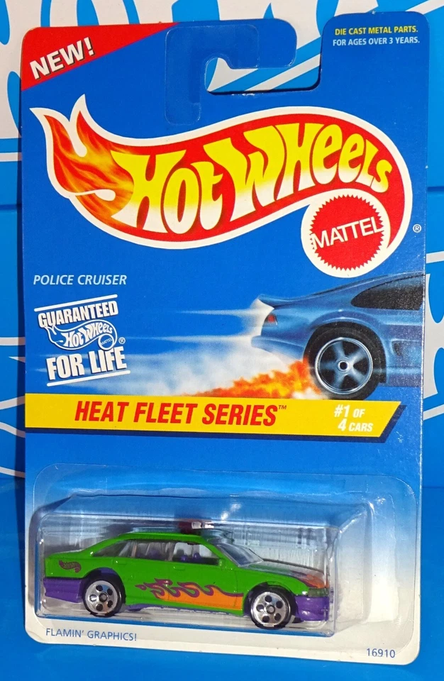 Hot Wheels 1997 Heat Fleet Series #537 Police Cruiser Green W/ 5sps