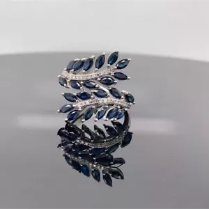 Effy 14K White Gold Sapphire and Diamond Leaf Ring $2500 - Picture 1 of 15
