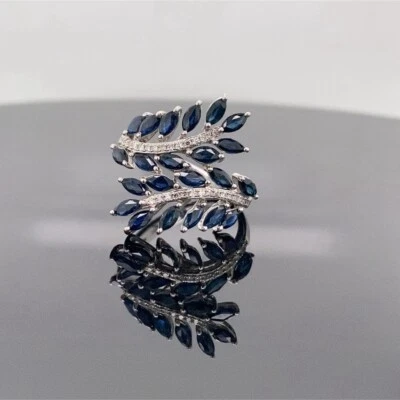 Anillo Effy Oro Blanco 14K Zafiro y Hoja Diamante $2500 Foto 1 de 4
