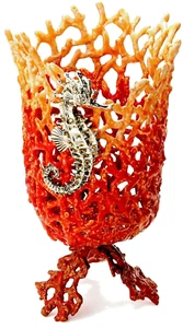 Seahorse Coral Enameled Pewter Dish Sea Life Decor - Picture 1 of 2
