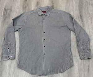 Camicia elegante aderente Alfani uomo L nera bianca a quadri performance manica lunga - Foto 1 di 6