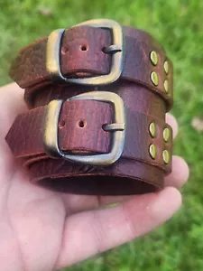 Adjustable Men wide cuff bracelet genuine Buffalo Bison leather adjustable - Picture 1 of 7