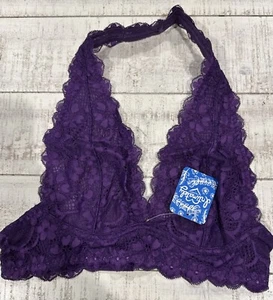 Free People Gallon Lace Halter Dark Purple Lace XSmall Wireless Bralette. FP1 - Picture 1 of 3