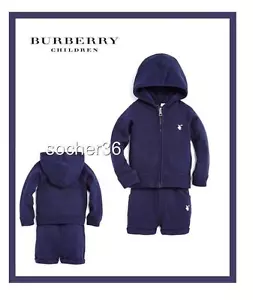 BURBERRY INFANT QUINTEN HOODIE & SWEAT SHORTS SET NAVY 9,12 OR 18 MONTHS NWT$220 - Picture 1 of 3
