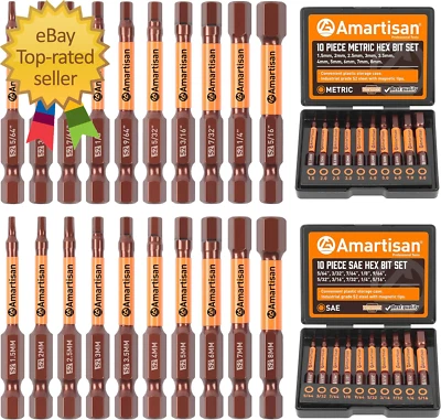 20-Piece Hex Head Allen Wrench Drill Bit Set Metric and SAE S2 Steel Hex Bits - Image 1 of 4