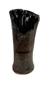Vintage Pottery Studio Art Handcrafted Vase Brown Glazed  Heavy 11" Inch - Picture 1 of 6
