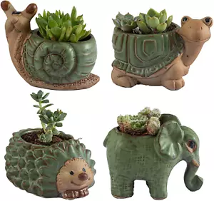 Small Succulent Pots with Drainage, Indoor/Outdoor Ceramic Animal Planter, Cute - Picture 1 of 12
