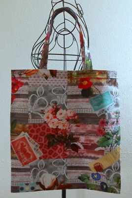 Stofftasche Einkaufsbeutel "Stamps & Flowers" selbst genähtes UNIKAT - Bild 1 von 2