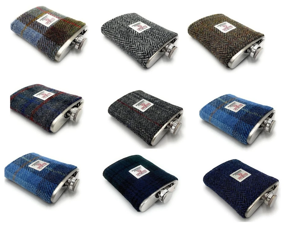 Harris Tweed Hip Flask Stainless Steel  8oz Hand Made in Scotland Unisex - Image 1 of 1