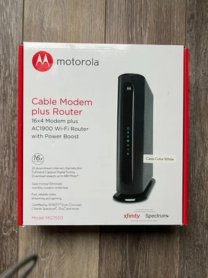 ✅ Motorola MG7550 16x4 DOCSIS 3.0 Cable Modem plus ** AC1900 Router / white O.B. - Image 1 of 4