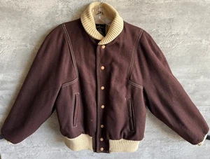 Vintage 70er Jahre puritanische braune Wolle Lammfell gefütterte College Jacke Gr. 42 / L - Bild 1 von 6
