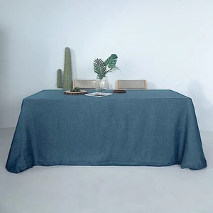 BLUE 90x132" Rectangular Premium FAUX BURLAP POLYESTER TABLECLOTH Wedding - Picture 1 of 6