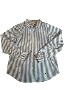 Coldwater Creek Herz-Streifen Button Down Hemd Stickerei Kragen Baumwolle Gr. 10 - Bild 1 von 7