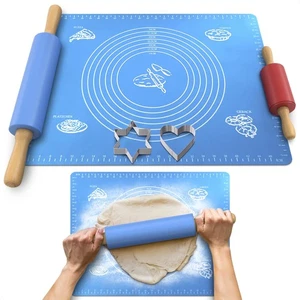 CHEFAST NON STICK ROLLING PIN AND BAKING PASTRY MAT SET - BLUE - Picture 1 of 5