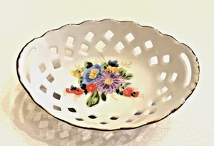 Reutter Germany Oval Porcelain Reticulated Trinket Dish Floral Design - Picture 1 of 5