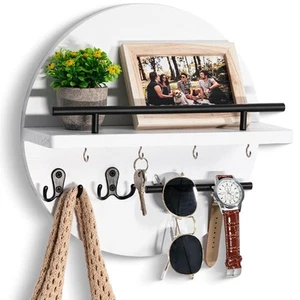Key Holder for Wall Decorative with Shelf and Hooks, Mail Organizer Wall Moun... - Picture 1 of 7