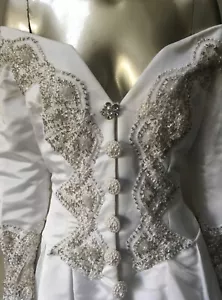 Pearl Perlen 2 Teile Vintage Turnüre Hochzeit Zug Langarm Weiß Schlauch Kleid L - Bild 1 von 12