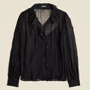 J. Crew Damengröße 8 schwarz Rüschen Knopfleiste Shirt in Crinkle Chiffon durchsichtig neu mit Etikett - Bild 1 von 10