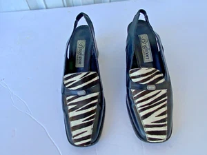 Brighton Zebra Stampa Capelli di Vitello Blocco Slingback Tacchi Tg 6,5 Made in Italy - Foto 1 di 10