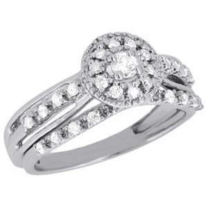 10K White Gold Bridal Set Round Cut Diamond Wedding Engagement Ring 0.34 Ct. - Picture 1 of 5