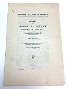 Selten! 1924 ADRESSE AN ABRAHAM LINCOLN von Emanuel Hertz LIEFERUNG AM LINCOLN DAY - Bild 1 von 5