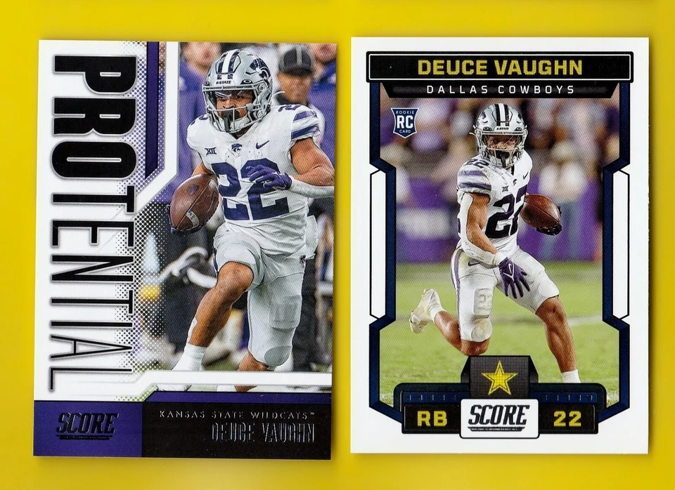 2023 Score 327 Deuce Vaughn RC + Protential 24 Cowboys Rookie RB 2 Card Lot - Image 1 of 1