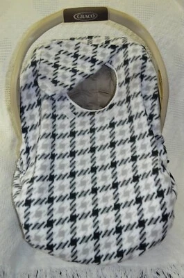 Infant Car Seat Carrier Cover New Handmade Fleece Houndstooth White, Black, Grey - Image 1 of 2