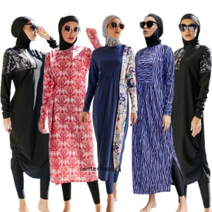 3 Piece Swimwear Muslim Women Long Swim Dress Swimsuit Islamic Full Cover Burkin - Picture 1 of 72