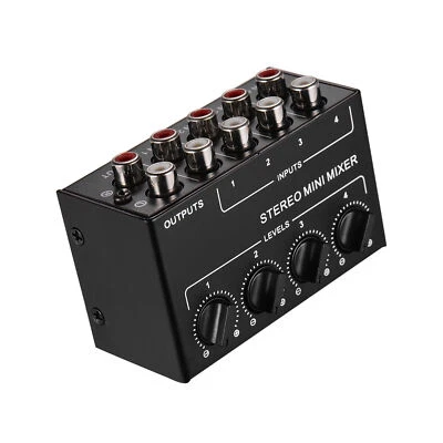 Mini Stereo Audio Mixer 4-Channel RCA Inputs Separate Volume Controls Metal R2K6 - Image 1 of 4