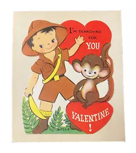 Vintage Die Cut Valentine Card 1950s Monkey Zoo Safari Jungle Unused 986A - Picture 1 of 1