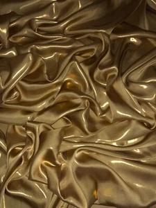 1 Meter Shiny Gold Wet Look Shimmer Satin Fabric Bridal Dress Evening 58” Wide - Picture 1 of 6