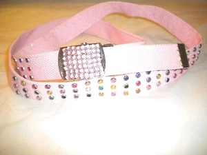  ARMY  Belt Waistband Casual Canvas Belt LIGHT PINK  WITH STONES AND PINK BUCKLE - Picture 1 of 2