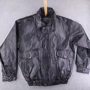Napoline Leather Jacket Mens Large Black Bomber y2k Retro Real Genuine - Picture 1 of 13