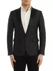 $1980 Dsquared2 Micro Patterned Dot Tuxedo Blazer Black Size 48 - Picture 1 of 11
