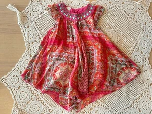 Monsoon Girls Dress Size 5 Pink Paisley Printed Sleeveless Jeweled - Picture 1 of 4
