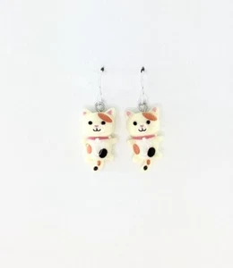 New Resin Yellow Cat Earrings 925 Sterling Silver Hooks Artisan - Picture 1 of 1