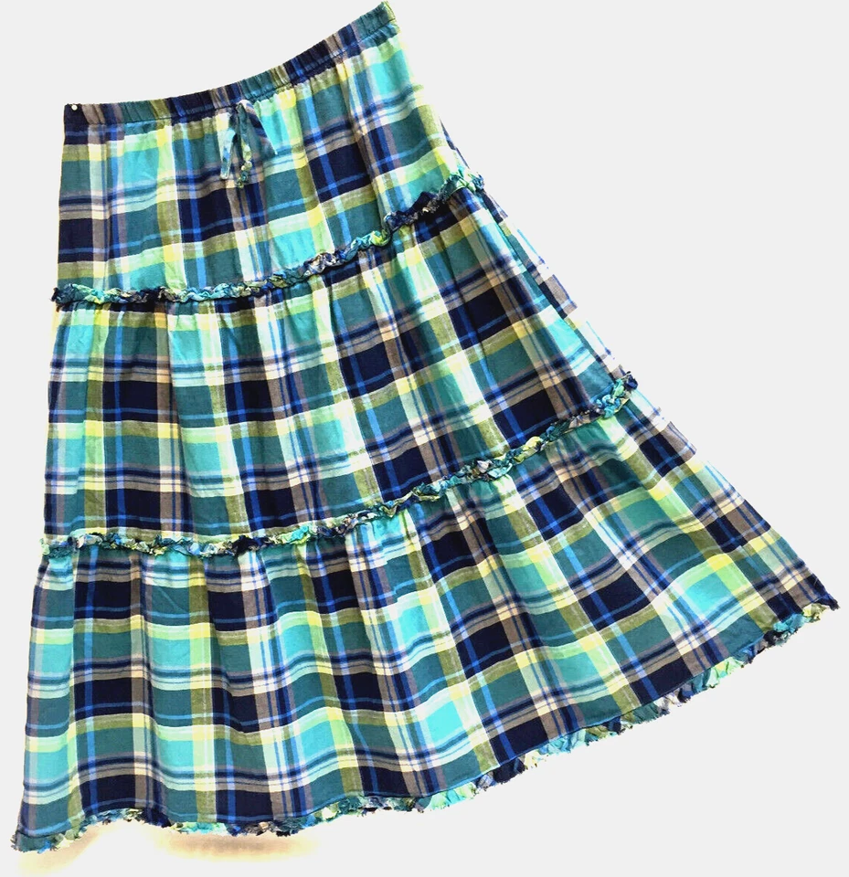 Falda Sin Hablas Cintura Elástica 3 Niveles Azul Cuadros XL Junior Adolescente Miss Algodón Foto 1 de 4